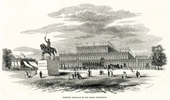 Framed Print : Exterior of Western entrance, Great Exhibition 1851 Framed Print : Exterior of Western entrance, Great Exhibition 1851