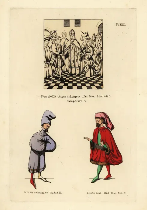 Framed Print : Extravagent fashions of the 14th century in England Framed Print : Extravagent fashions of the 14th century in England