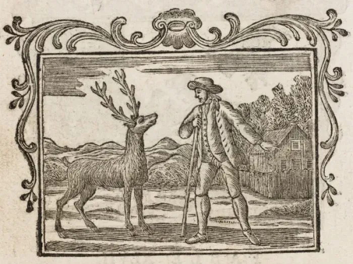 Framed Print : Fable / Farmer & Stag Framed Print : Fable / Farmer & Stag