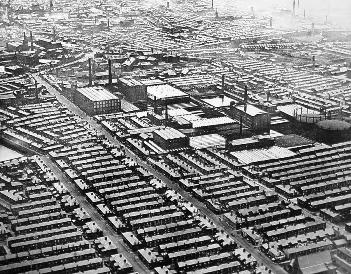 Framed Print : A factory in the Midlands with workers houses, early 1900s Framed Print : A factory in the Midlands with workers houses, early 1900s