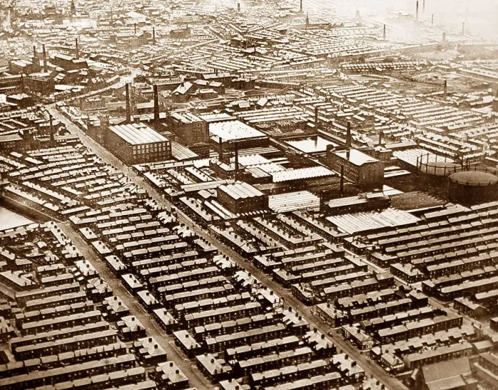 Framed Print : A factory in the Midlands with workers houses, early 1900s Framed Print : A factory in the Midlands with workers houses, early 1900s