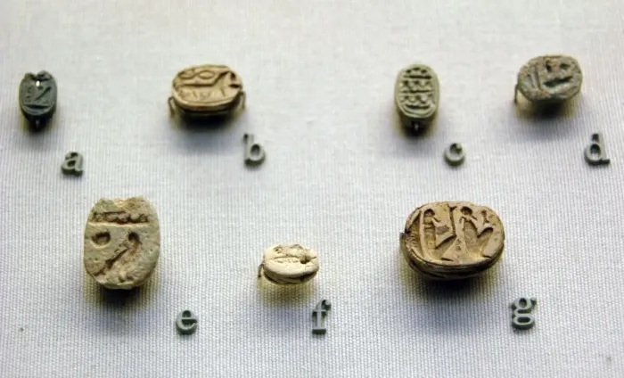 Framed Print : Faience scarabs. 7th-6th centuries BC. From Isis Tomb, Italy Framed Print : Faience scarabs. 7th-6th centuries BC. From Isis Tomb, Italy