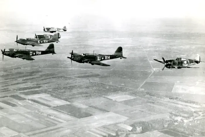Framed Print : Fairey Balttles and Curtiss Mohawks in formation
