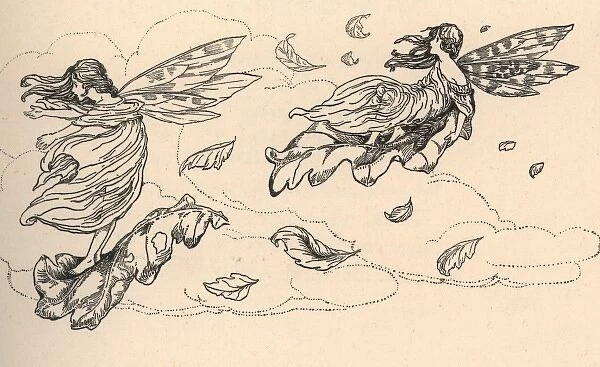 Two fairies with autumn leaves