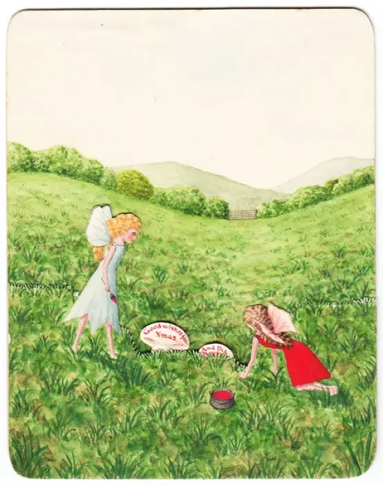 Framed Print : Fairies on a handmade Christmas and New Year card