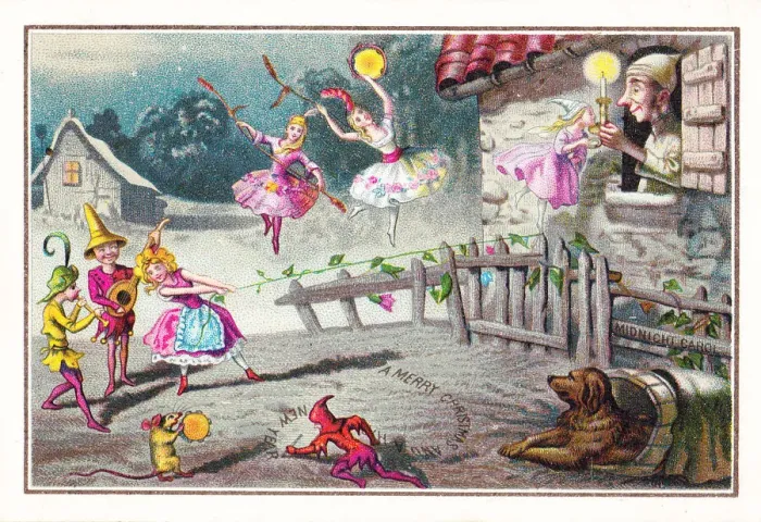 Framed Print : Fairies at midnight on a Christmas and New Year card Framed Print : Fairies at midnight on a Christmas and New Year card