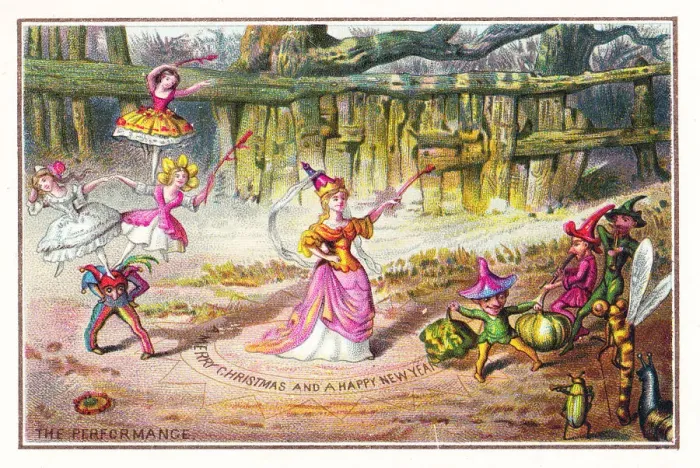 Framed Print : Fairies performing on a Christmas and New Year card