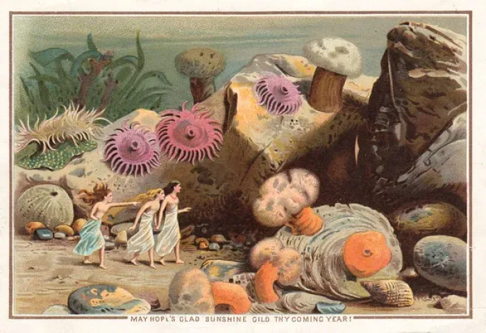 Framed Print : Fairies walking on the seabed on a New Year card Framed Print : Fairies walking on the seabed on a New Year card