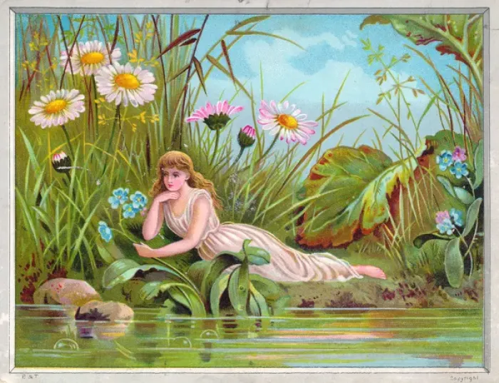 Framed Print : Fairy on a riverbank on a greetings card Framed Print : Fairy on a riverbank on a greetings card