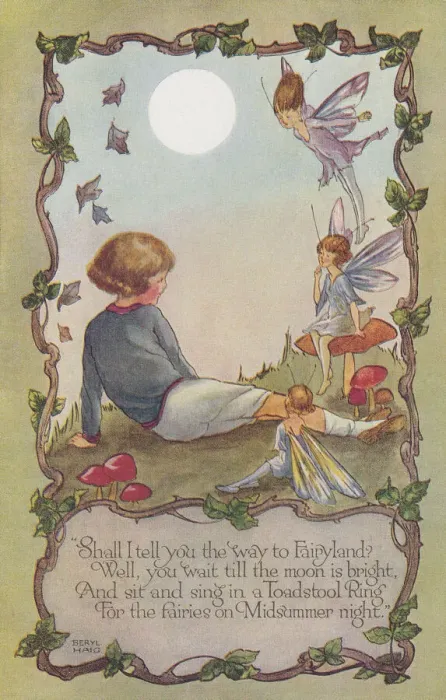 Framed Print : Fairyland. Young girl in conversation with fairies under a full moon Framed Print : Fairyland. Young girl in conversation with fairies under a full moon