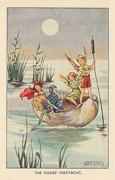 Fairyland. The Fairies Ferryboat. Fairies and children aboard a ferryboat