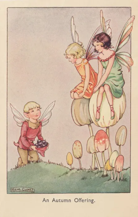 Framed Print : Fairyland. An Autumn Offering. A fairy offering his hatful of berries to Framed Print : Fairyland. An Autumn Offering. A fairy offering his hatful of berries to