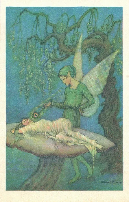 Framed Print : Fairyland. Fairy awakening a princess. Artist: Hilda Miller Date: circa 1920 Framed Print : Fairyland. Fairy awakening a princess. Artist: Hilda Miller Date: circa 1920