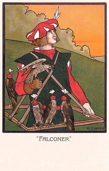 Falconer. A painting of a medaeval falconer