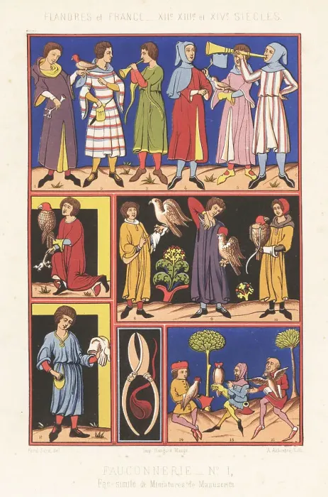 Framed Print : Falconers in Flanders and France, 12th to 14th century Framed Print : Falconers in Flanders and France, 12th to 14th century