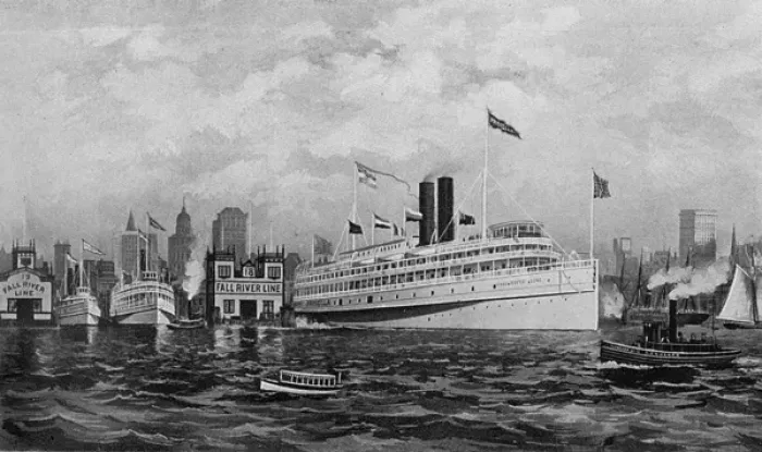 Framed Print : Fall River Line steamer setting off from New York, USA Framed Print : Fall River Line steamer setting off from New York, USA