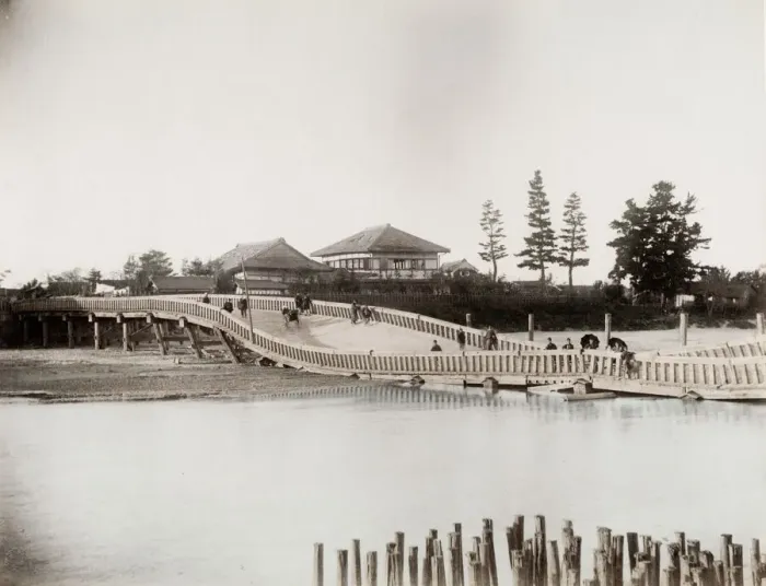 Framed Print : Fallen bridge, earthquake damage, Japan, c. 1890 s Framed Print : Fallen bridge, earthquake damage, Japan, c. 1890 s