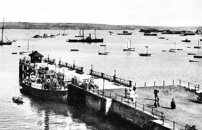Framed Print : Falmouth Pier and Harbour early 1900s Framed Print : Falmouth Pier and Harbour early 1900s