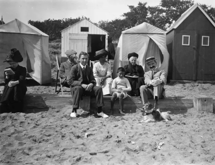 Framed Print : Family on Beach, C. 1910 Framed Print : Family on Beach, C. 1910