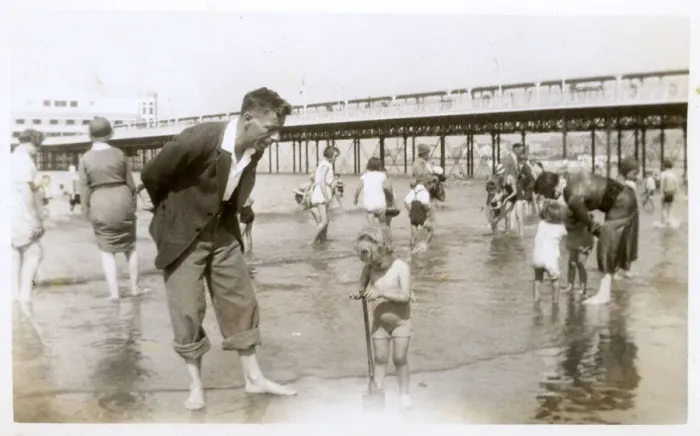 Framed Print : Family on the beach at Weston-super-Mare Framed Print : Family on the beach at Weston-super-Mare