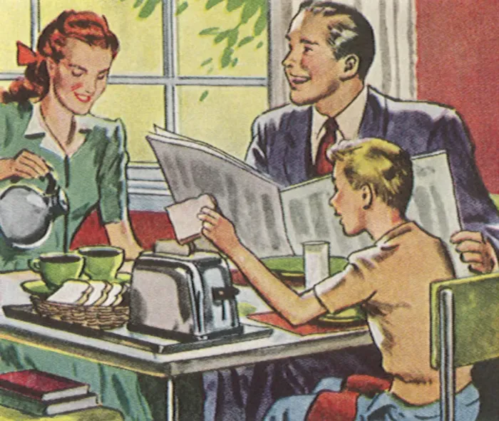Framed Print : Family Breakfast Scene Date: 1948 Framed Print : Family Breakfast Scene Date: 1948