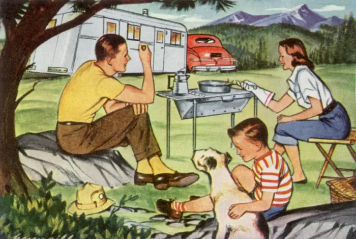Framed Print : Family Camping Trip Date: 1947 Framed Print : Family Camping Trip Date: 1947