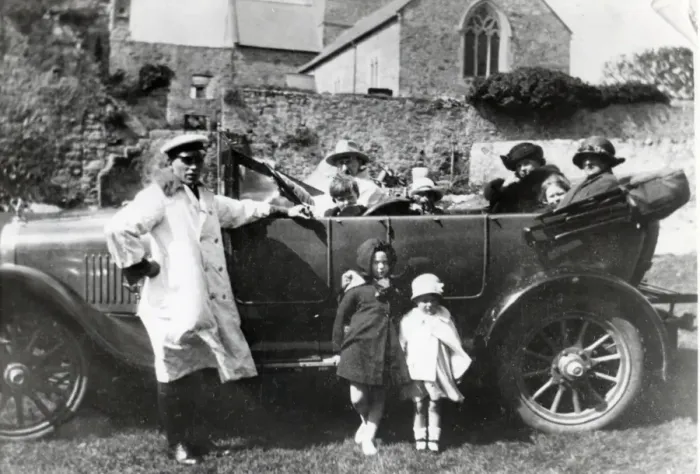 Framed Print : Family car with passengers and chauffeur, South Wales Framed Print : Family car with passengers and chauffeur, South Wales