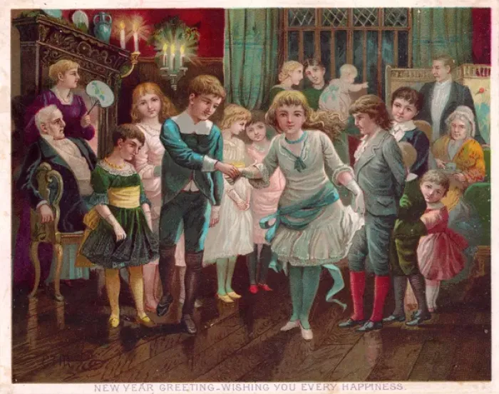 Framed Print : Family celebration on a New Year card Framed Print : Family celebration on a New Year card