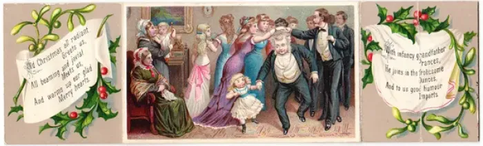 Framed Print : Family dancing on a Christmas card Framed Print : Family dancing on a Christmas card