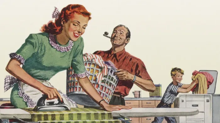 Framed Print : Family Does Laundry Date: 1948 Framed Print : Family Does Laundry Date: 1948
