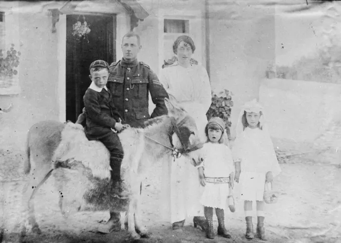 Framed Print : Family with donkey, Barnsley, West Yorkshire Framed Print : Family with donkey, Barnsley, West Yorkshire