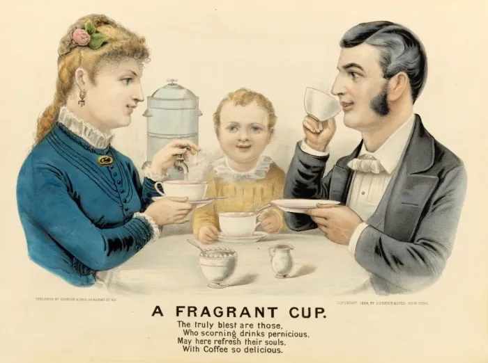 Framed Print : Family drinking coffee at breakfast Framed Print : Family drinking coffee at breakfast