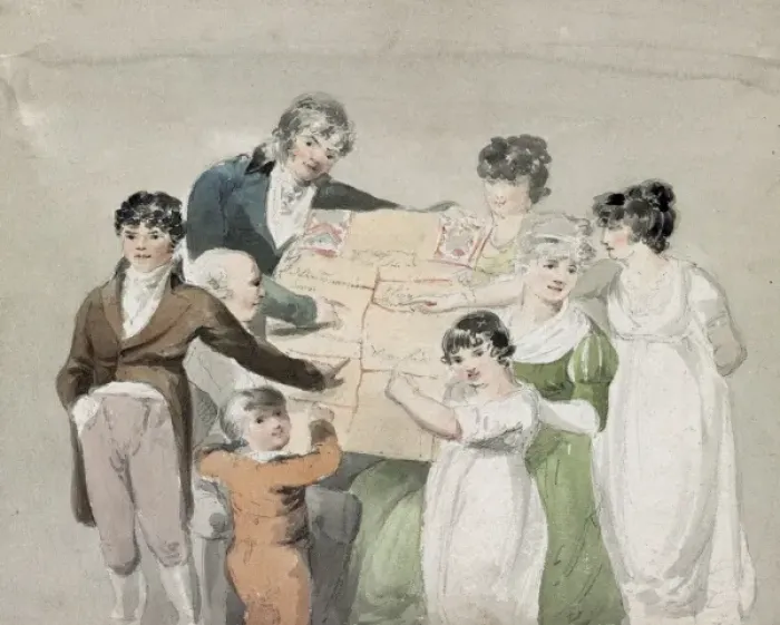 Framed Print : Family group - Smith, his wife and six children pointing Framed Print : Family group - Smith, his wife and six children pointing