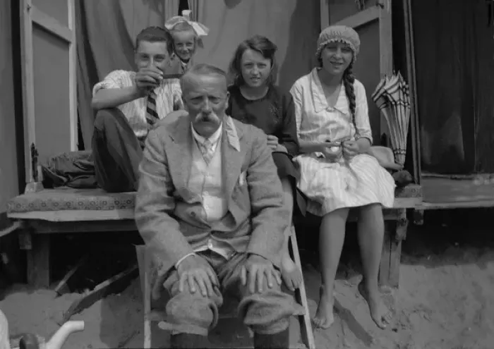 Framed Print : Family on holiday in their beach hut Framed Print : Family on holiday in their beach hut