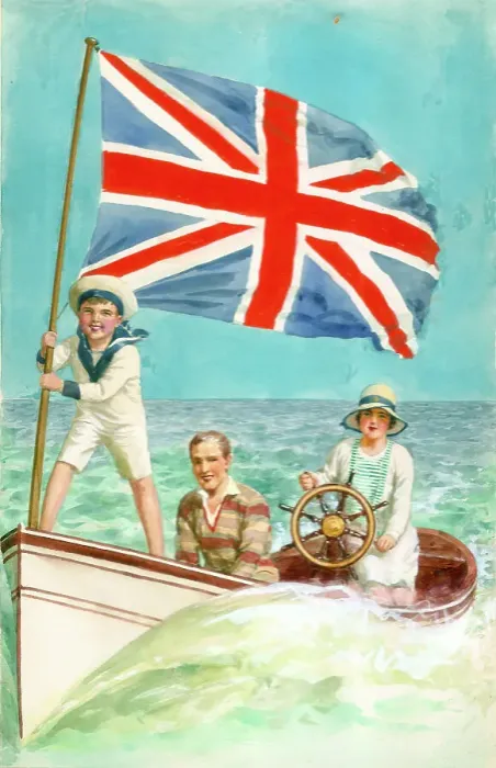 Framed Print : Family in launch with Union Jack Framed Print : Family in launch with Union Jack