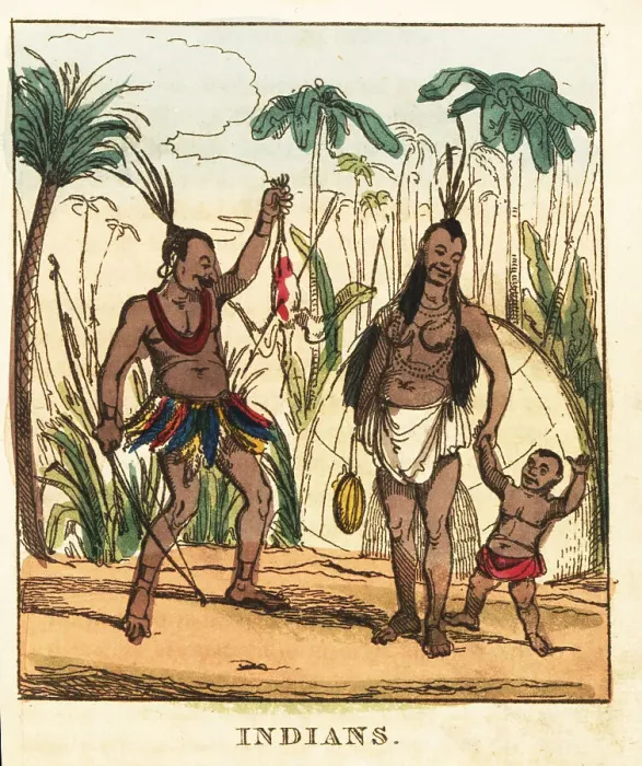 Framed Print : Family of Native Americans before a teepee in a jungle Framed Print : Family of Native Americans before a teepee in a jungle