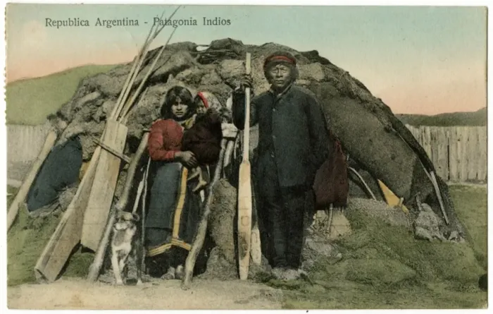 Framed Print : A family of Patagonian Indians outside their home Framed Print : A family of Patagonian Indians outside their home