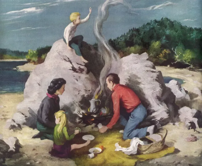 Framed Print : Family Picnic on Beach Date: 1948