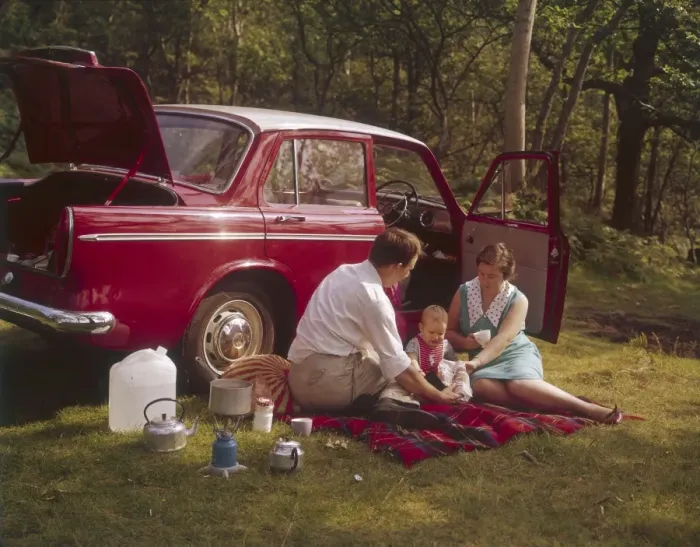 Framed Print : Family Picnicking by Car Framed Print : Family Picnicking by Car