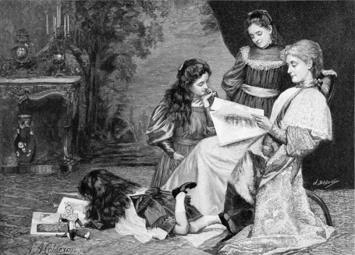Framed Print : Family reading the Illustrated Papers, c. 1897 Framed Print : Family reading the Illustrated Papers, c. 1897