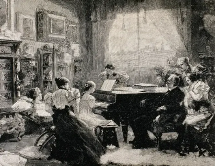 Framed Print : Family reunion. Listening to piano in the lounge Framed Print : Family reunion. Listening to piano in the lounge