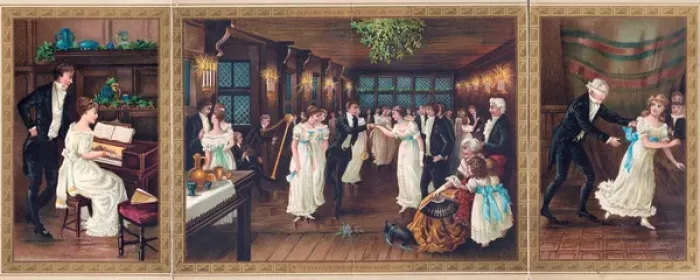 Framed Print : Family scenes on a New Year card