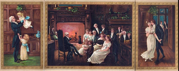 Family scenes on a three-part Christmas card