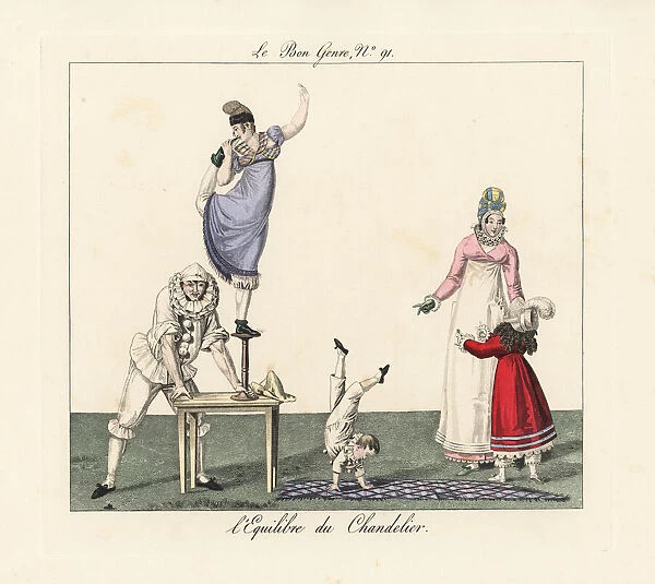 Family of street entertainers performing in Paris, 1815