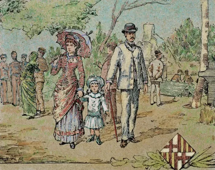 Framed Print : Family walking. Barcelona. Catalonia. Spain. 1885. Engraving Framed Print : Family walking. Barcelona. Catalonia. Spain. 1885. Engraving