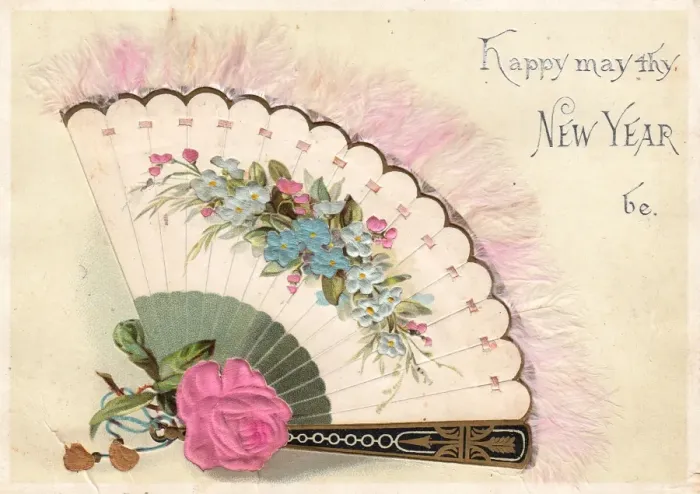 Framed Print : Fan decorated with flowers on a New Year card Framed Print : Fan decorated with flowers on a New Year card