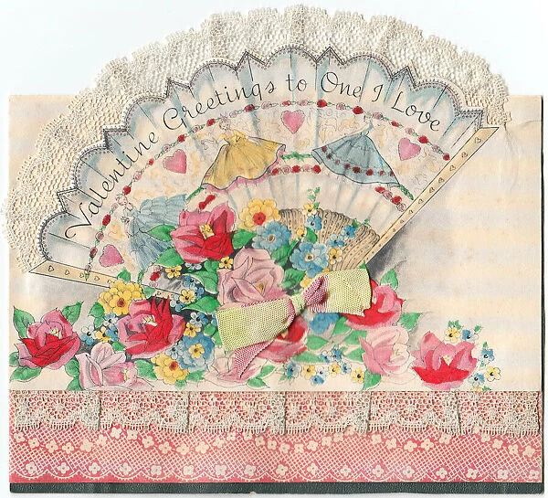 Fan with lace and flowers on a Valentine card