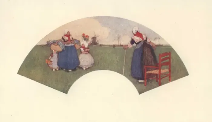 Framed Print : Fan painted on silk by Henri Cassiers: Dutch Framed Print : Fan painted on silk by Henri Cassiers: Dutch