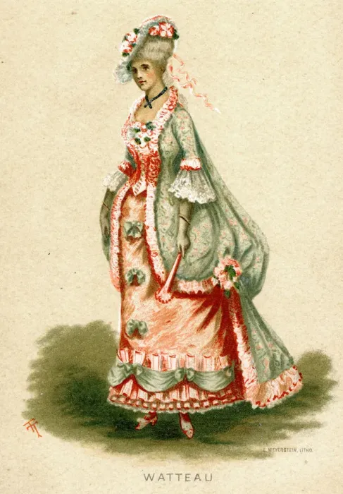 Framed Print : Fancy dress costume, Watteau style dress Date: circa 1880 Framed Print : Fancy dress costume, Watteau style dress Date: circa 1880