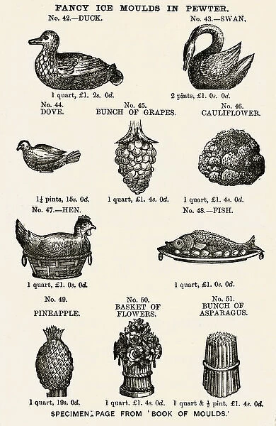 Fancy ice moulds in pewter 1887